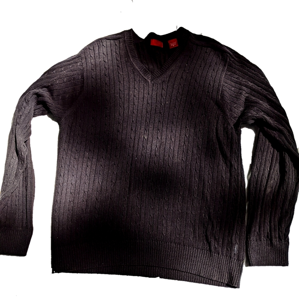 IZOD V-Neck sweater. Black, ribbed. Men's medium.